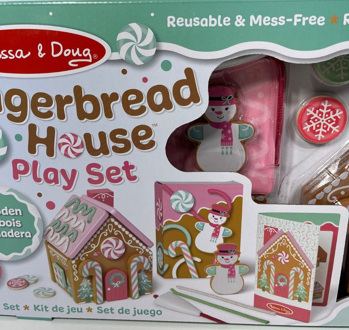 Christmas Gingerbread House Pink Playset Melissa & Doug Wooden Reusable 38 Piece