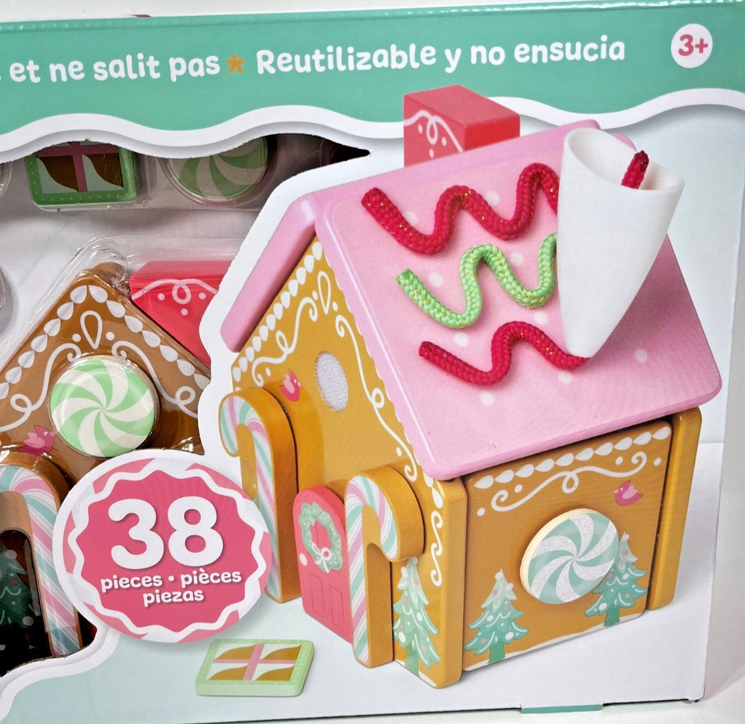 Christmas Gingerbread House Pink Playset Melissa & Doug Wooden Reusable 38 Piece