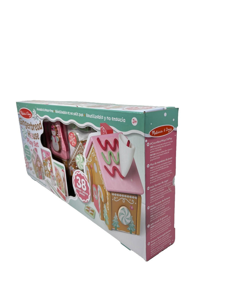 Christmas Gingerbread House Pink Playset Melissa & Doug Wooden Reusable 38 Piece