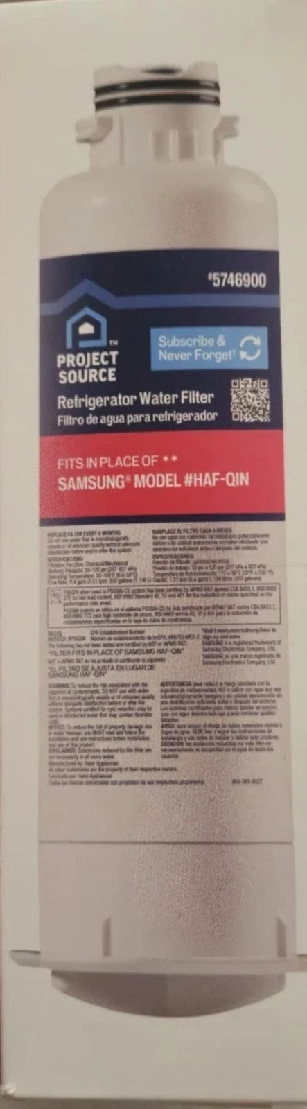 Project Source 5746900 Refrigerator Water Filter Samsung HAF-QIN NEW