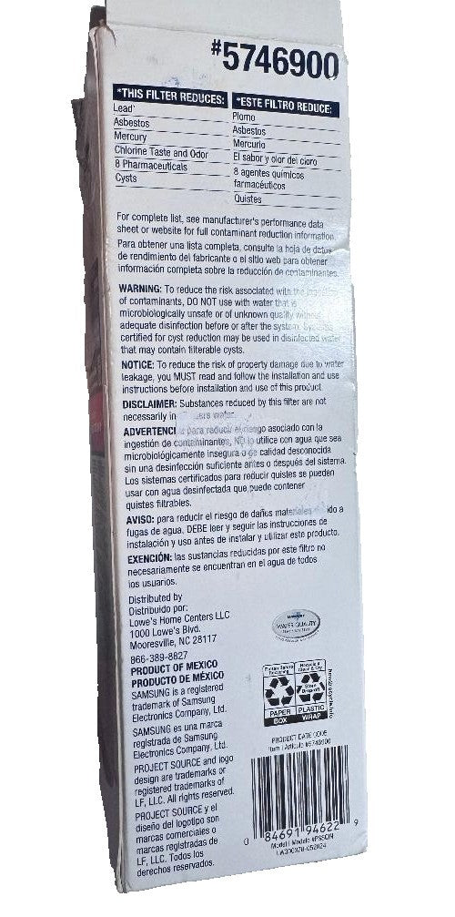 Project Source 5746900 Refrigerator Water Filter Samsung HAF-QIN NEW