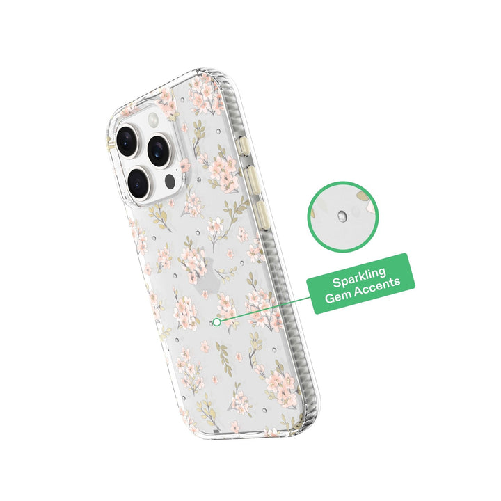 Onn Pink Floral with Gems Phone Case for iPhone 16 Pro Retail $12.98