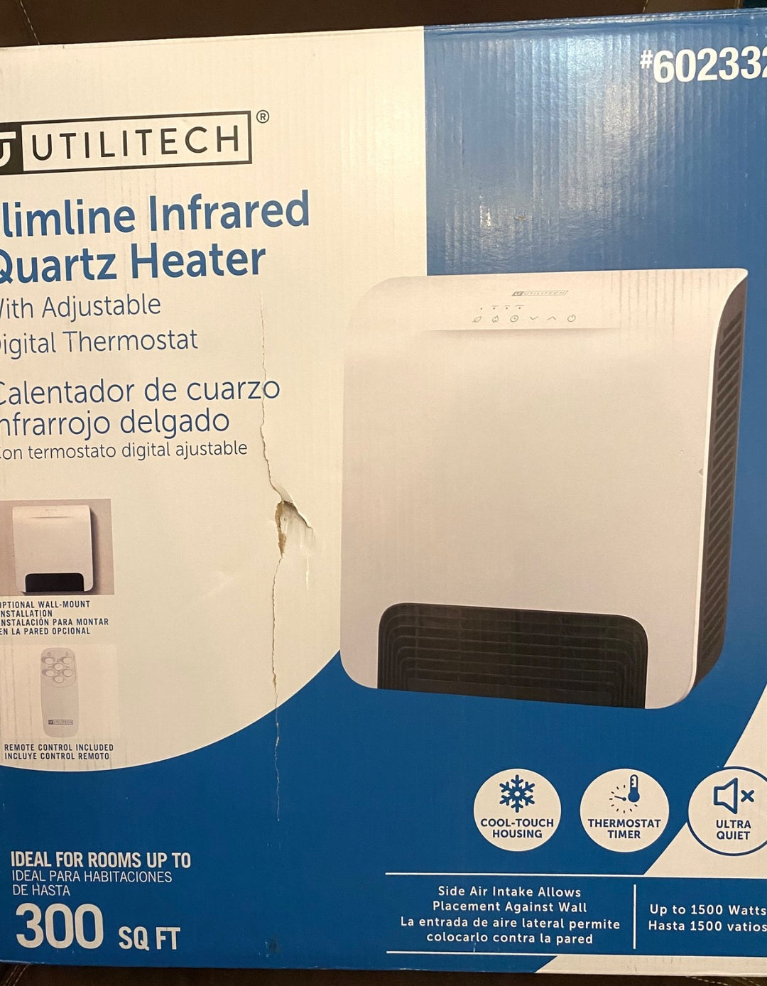 New Utilitech White Modern Slimline Infrared Quartz Heater 1500w Wall Hangable Retail $110.00