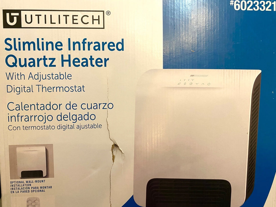 New Utilitech White Modern Slimline Infrared Quartz Heater 1500w Wall Hangable Retail $110.00