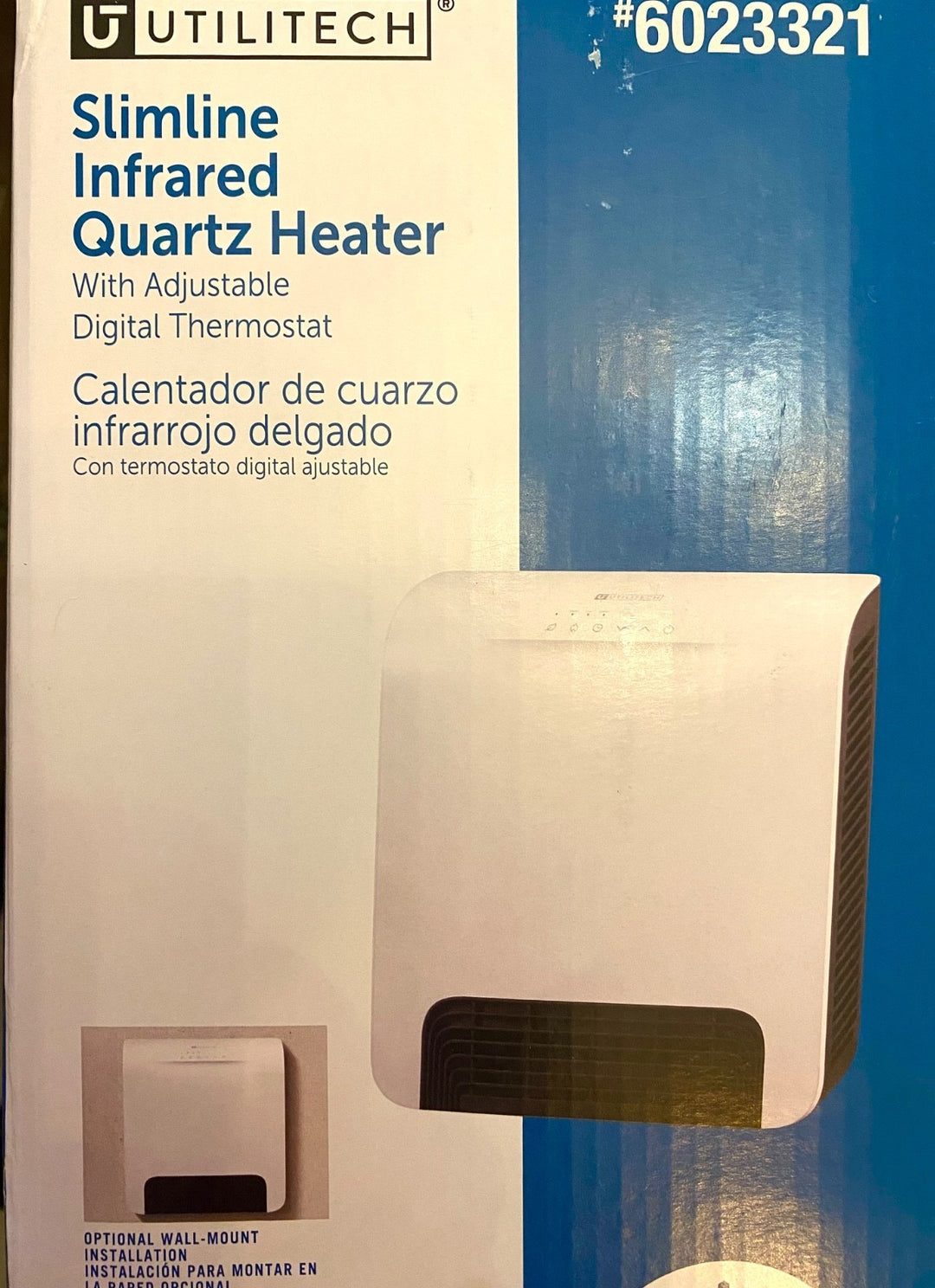 New Utilitech White Modern Slimline Infrared Quartz Heater 1500w Wall Hangable Retail $110.00
