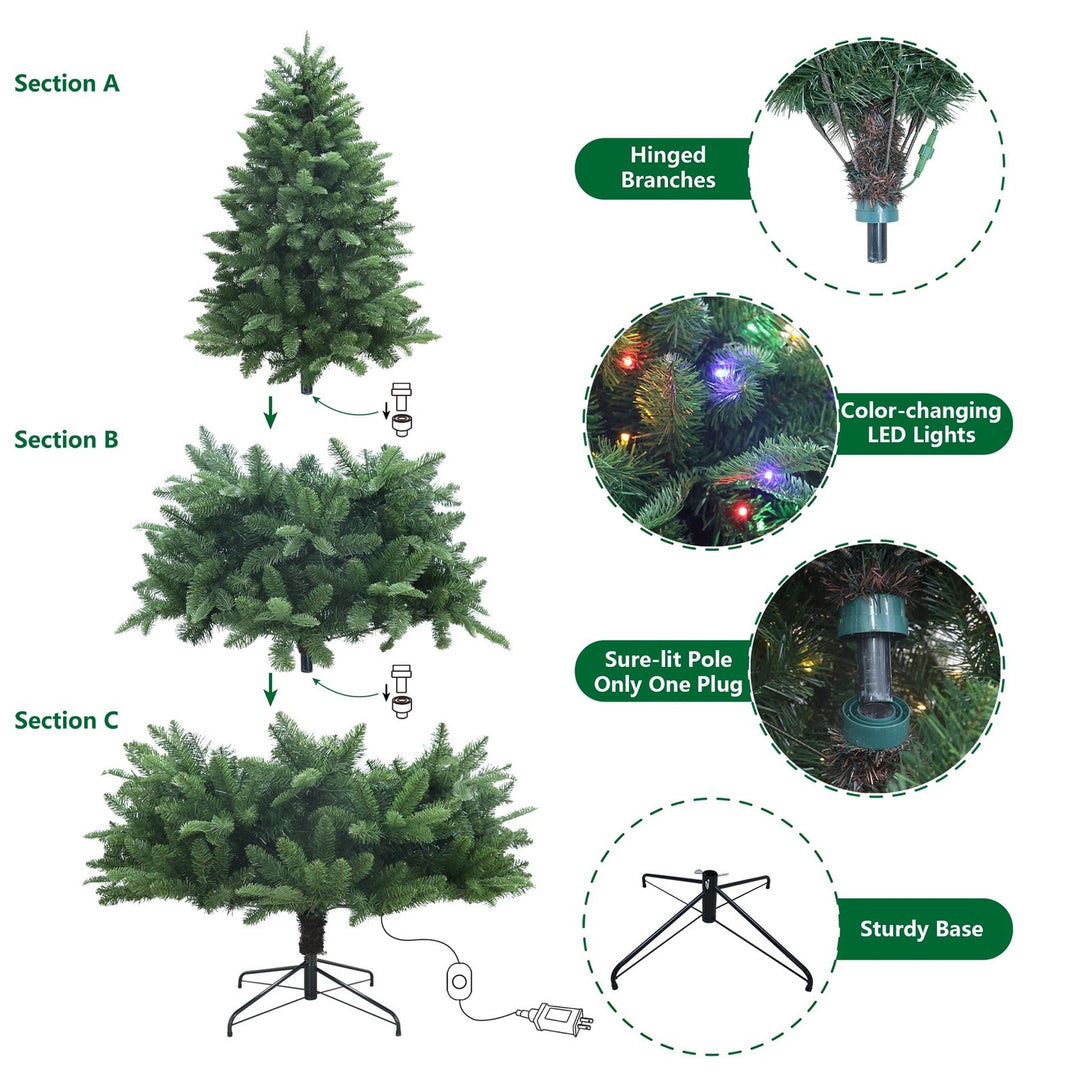 Holiday Time 7.5 Ft Pre-Lit Amherst Spruce Green Artificial Christmas Tree, 400 Retail $74.99