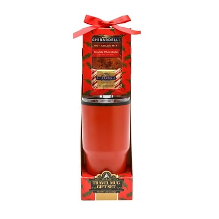 Ghirardelli Cocoa and Chocolate Holiday Gift Set with 22oz Stainless Steel Red Travel Mug  1.26oz Retail $9.97