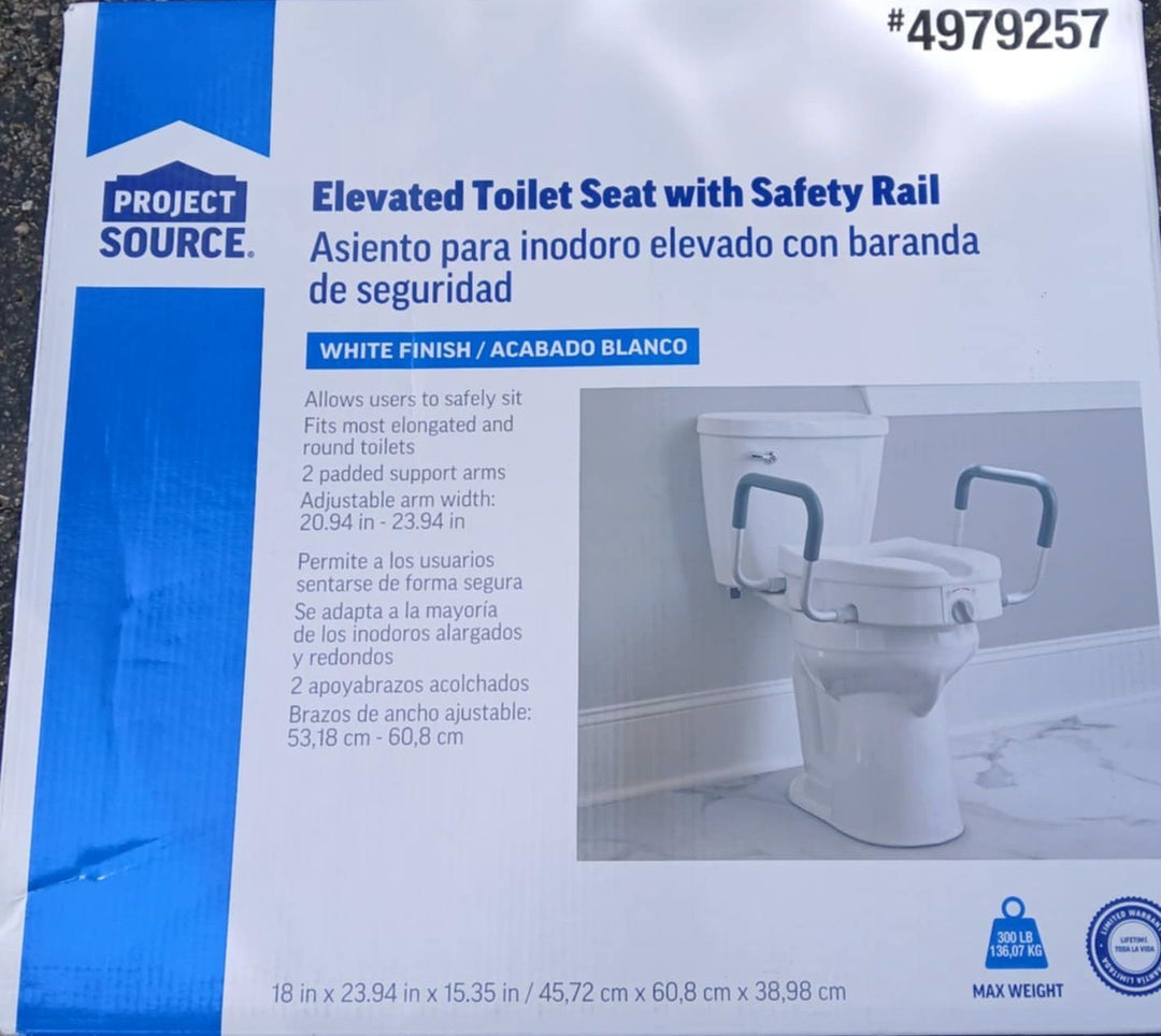 Project Source Elevated Toilet Seat with Safety Rail White NEW Retail $49.98