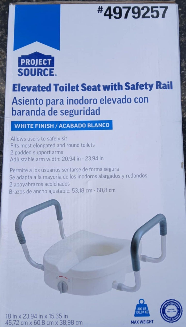 Project Source Elevated Toilet Seat with Safety Rail White NEW Retail $49.98