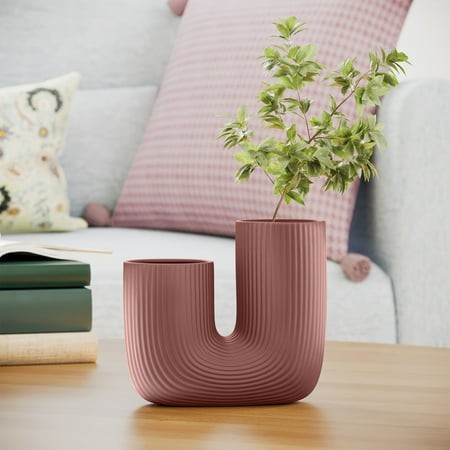 Beautiful Fluted Ceramic Vase by Drew Barrymore  7   Rosé Pink Retail $12.88