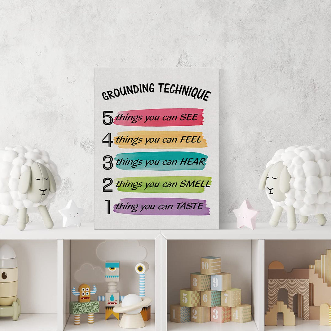 Grounding Technique Canvas Wall Art Decor Grounding Exercises Poster Painting Framed Print Signs Colorful Picture for Home School Psychologist Office Decor 12 X 15 inch