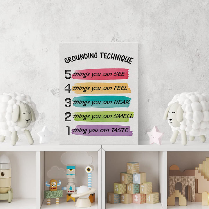 Grounding Technique Canvas Wall Art Decor Grounding Exercises Poster Painting Framed Print Signs Colorful Picture for Home School Psychologist Office Decor 12 X 15 inch