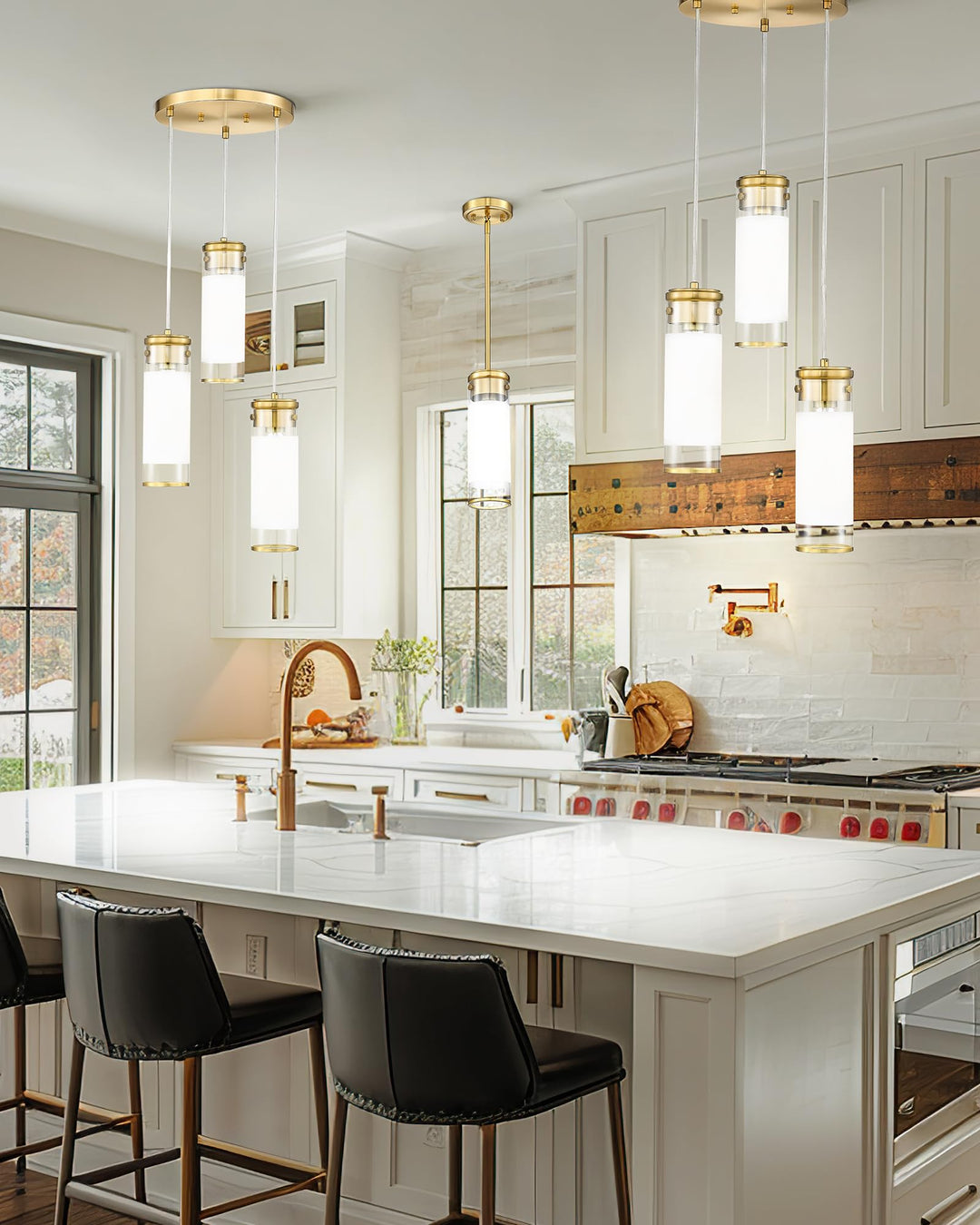 JAZAVA LED Pendant Light Fixture, Modern Hanging Light with Brushed Nickel Finish, 8W 3000/4500/6000K Kitchen Island Light for Dining Room Bedroom Bathroom Hallway (3 Pack), PL105BN-3PK