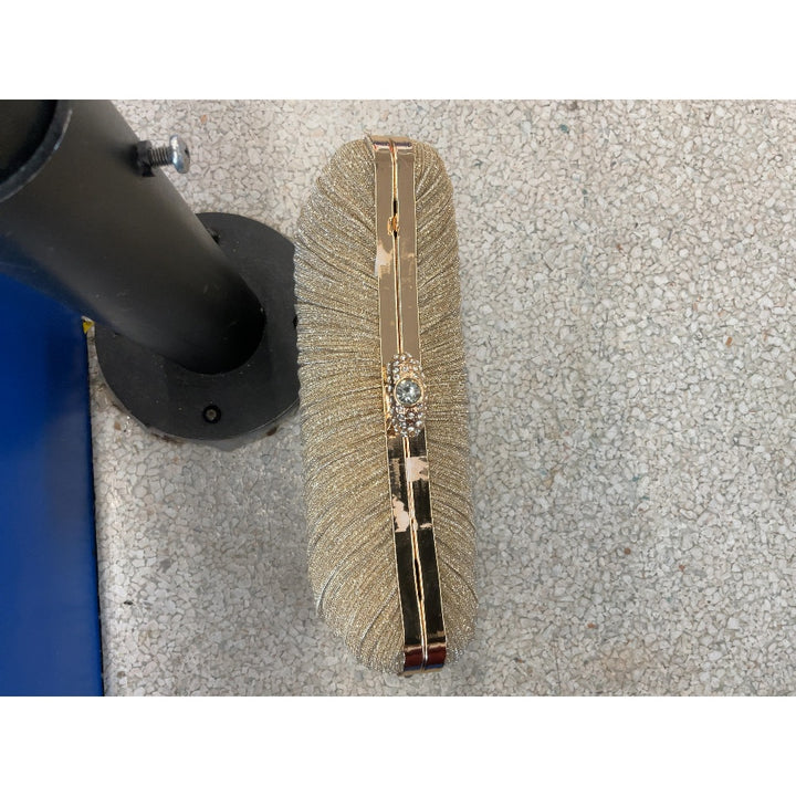 Evening Clutch - Gold, Pleated, Rhinestone Clasp