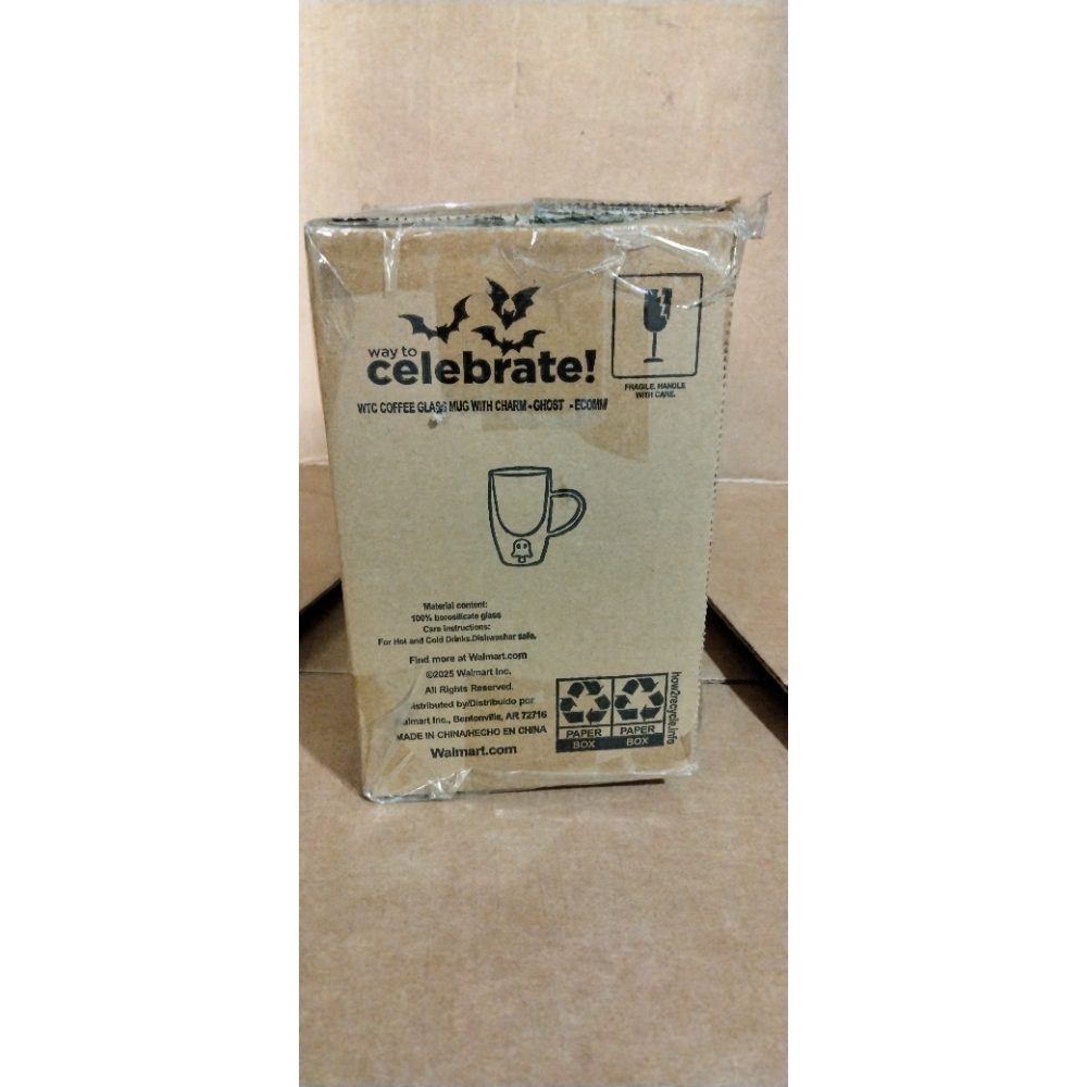 Way to Celebrate! WTC Coffee Glass Mug with Charm - Ghost Retail $10.00