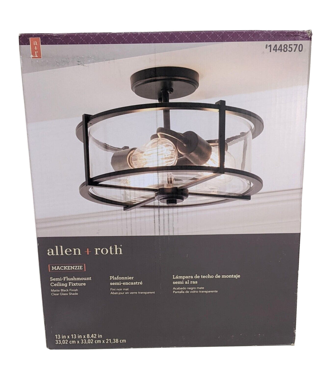 Allen + Roth Buxton Creek 3-Light 13-in Matte Black Semi Flush Mount Light