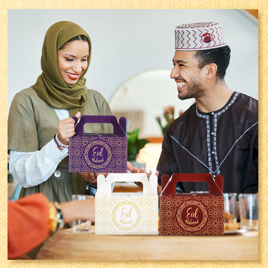 TaoBary 24 Pack ramadan Eid gift bags Muslin Mubarak ramadan Favor boxes Foldable Eid Mubarak Candy Goodie Paper present Boxes(Multi Colors)