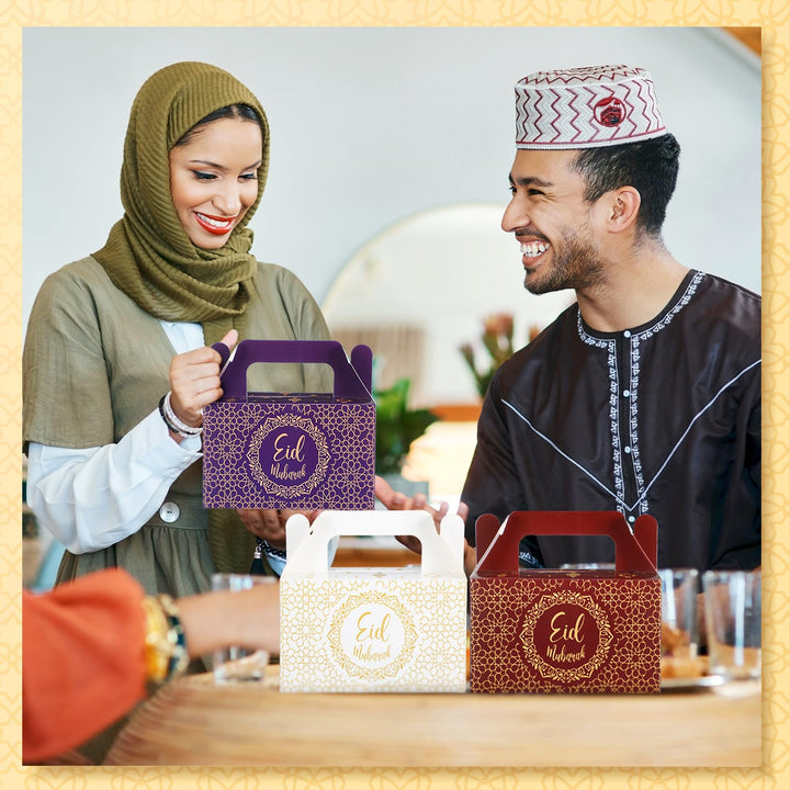 TaoBary 24 Pack ramadan Eid gift bags Muslin Mubarak ramadan Favor boxes Foldable Eid Mubarak Candy Goodie Paper present Boxes(Multi Colors)