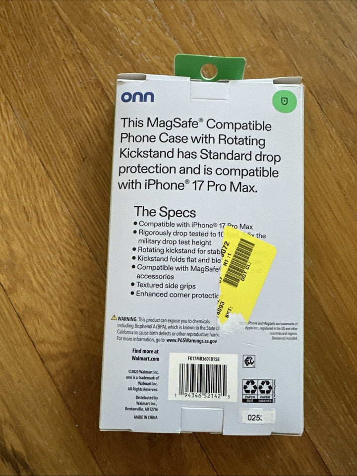 Onn  MagSafe Compatible Phone Case with Kickstand for iPhone 17 Pro Max Retail $17.88
