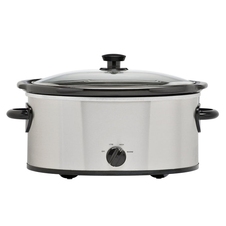 Mainstays 6 Quart Oval Slow Cooker, Stainless Steel Finish, Glass Lid