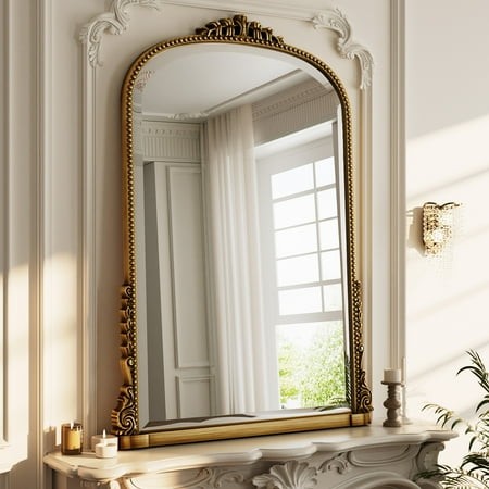 BEAUTYPEAK 40 X 28  Arched Vanity Mirror Decor Wall Mirror for Bathroom Antique Gold Retail $149.99