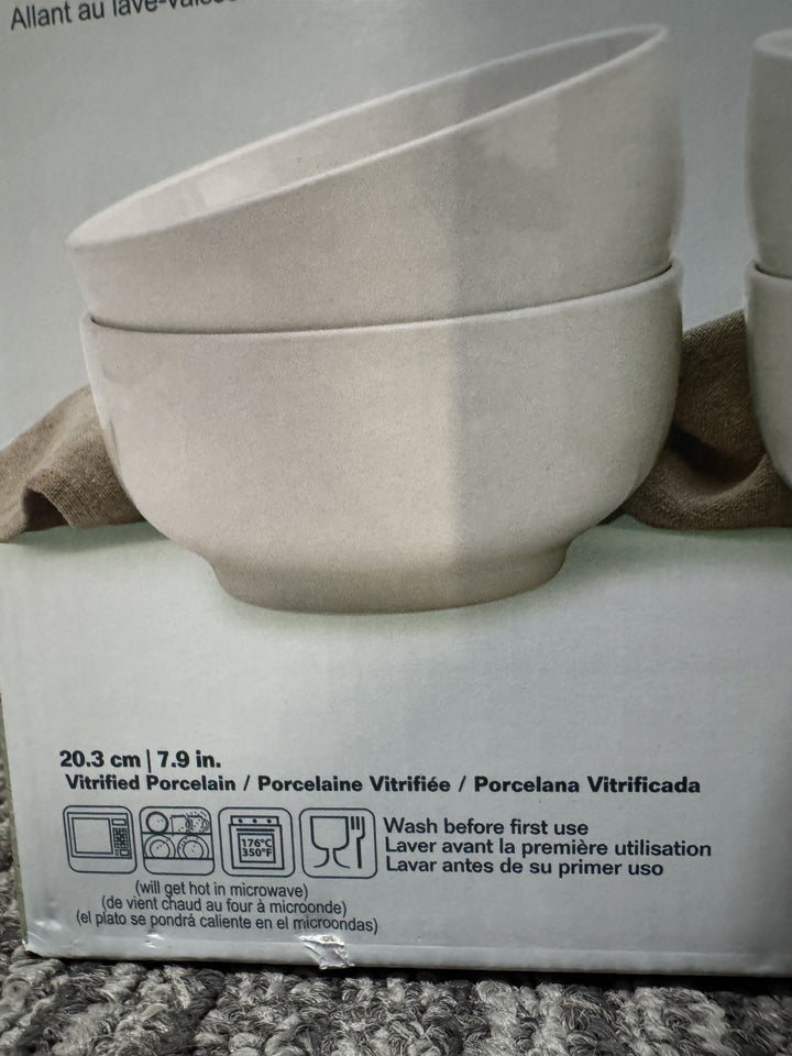 Denmark 4-piece White All Purpose Durable Vitrified Porcelain Bowls Ramen, Salad Retail $11.99