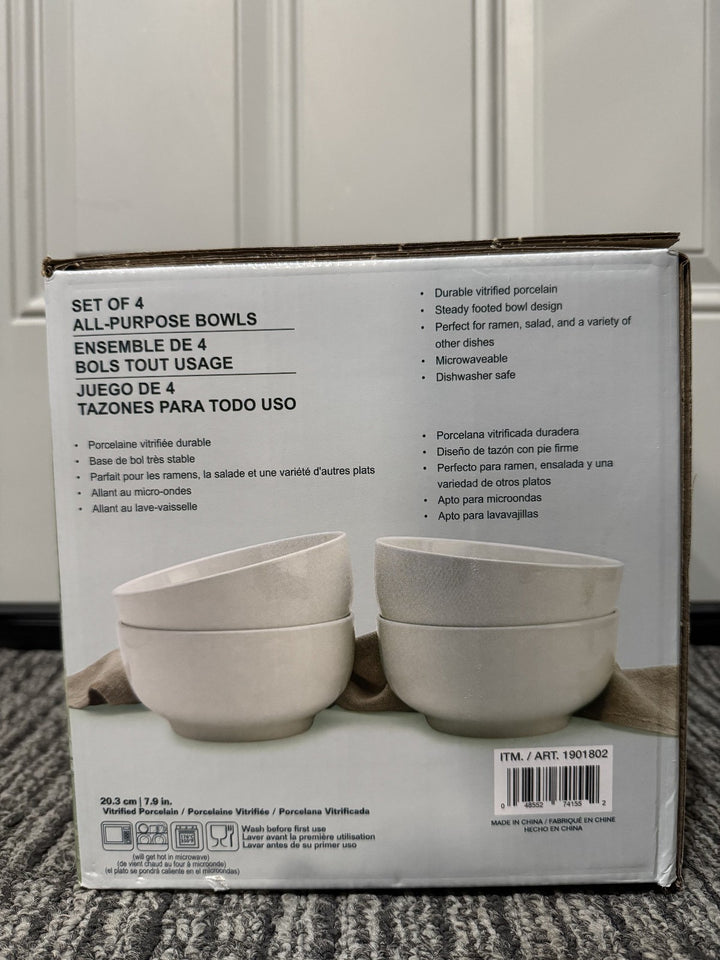 Denmark 4-piece White All Purpose Durable Vitrified Porcelain Bowls Ramen, Salad Retail $11.99