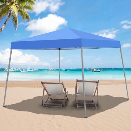 Ainfox 8 X 8 Ft Pop up Canopy Tent  Instant Slant Outdoor Gazebo for Beach  Sun Shade Outdoor Activies Weddings Light Blue Retail $69.99