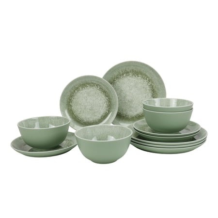 Better Homes & Gardens 12-Piece Bamboo Melamine Green Reactive Dinnerware Set Retail $19.97