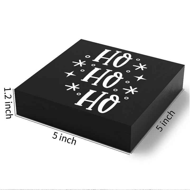 Funny Christmas Wooden Box Sign Plaque Ho Ho Ho Snowflake Black Wood Box Sign Rustic Art Home Shelf Desk Decor 5 x 5 x 1 Inches