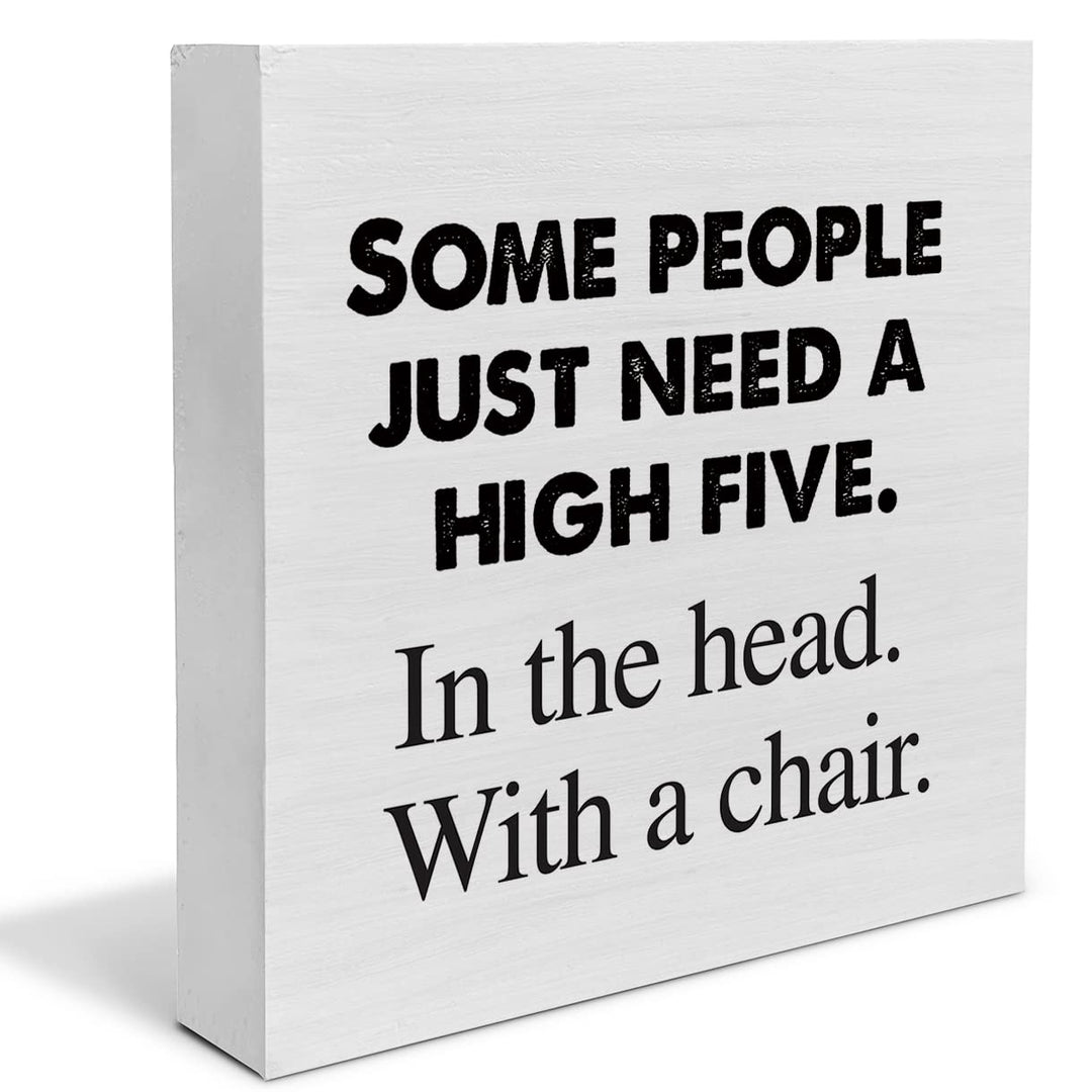 Country Some People Just Need a High Five Wood Box Sign Decor Desk Sign Office Wooden Box Block Sign Rustic Home Office Dorm Shelf Wall Decoration