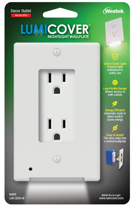 3002621 LumiCover White 1-Gang Plastic Rocker Nightlight Wall Plate Retail $12.29