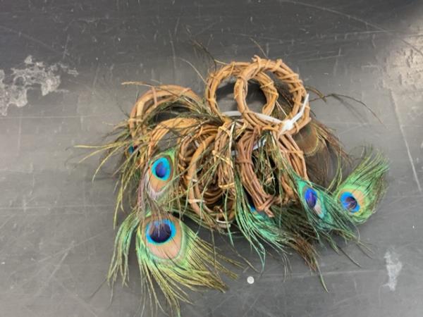 Handmade Woven Wreath with Peacock Feathers Napkin holders Set of 7 Retail $15.00
