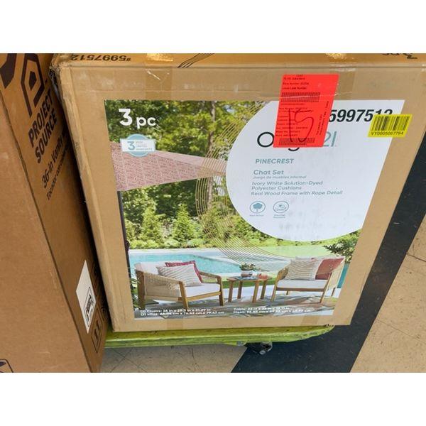 Pinecrest Chat Set - 3 pc - Ivory White Cushions, Real Wood Frame Retail $350.00