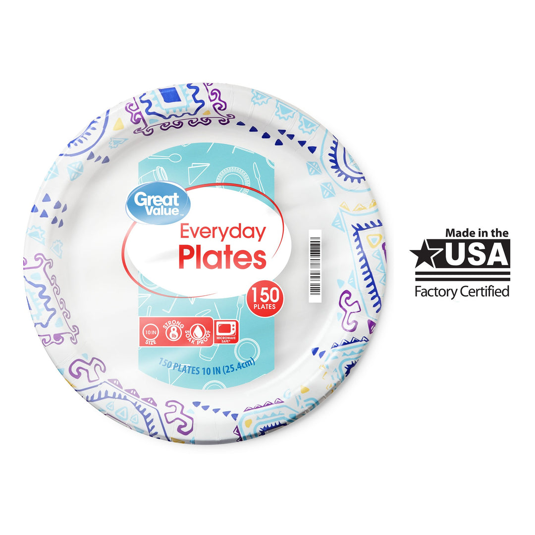 Great Value Disposable Paper Plates  10   150 Count Retail $12.13