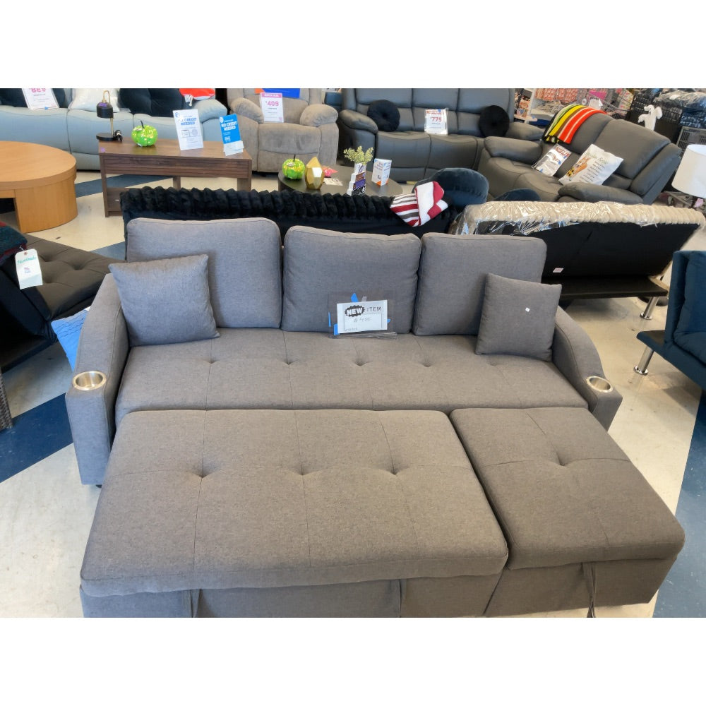 Furniture of America Brand Sofa Bed - Pull Out Sleeper, Cup Holders, Storage, Gray