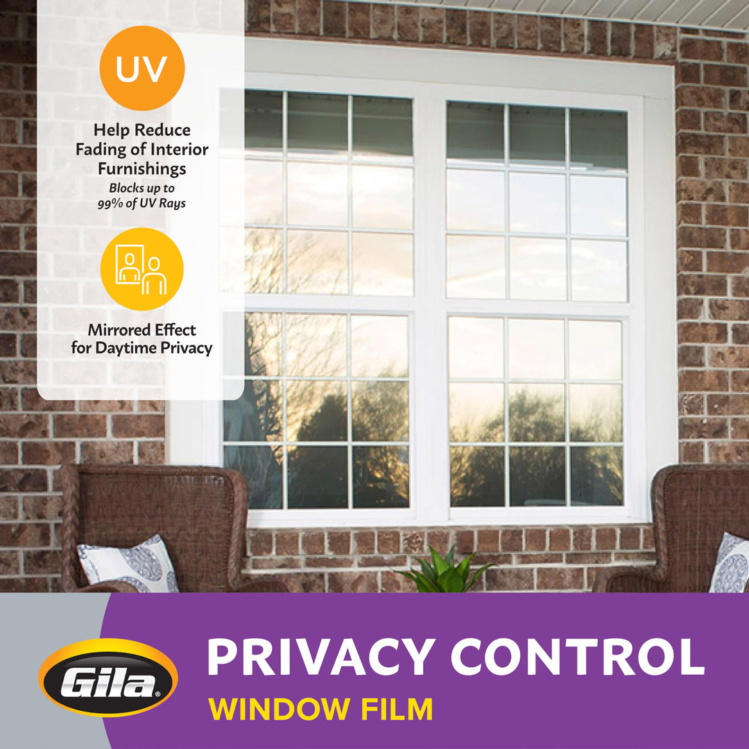 Gila Privacy Mirror Adhesive Residential DIY Window Film Heat Control Glare Control 3ft x 15ft (36in x 180in)