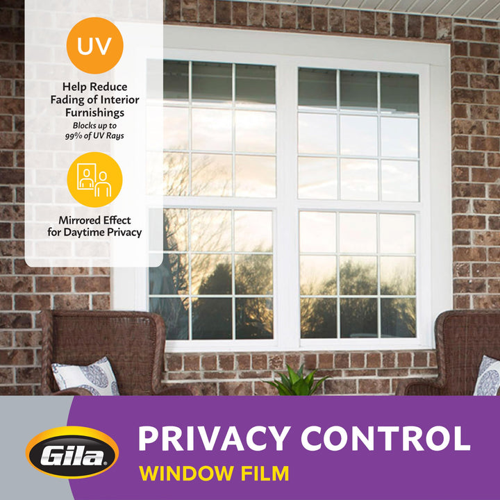 Gila Privacy Mirror Adhesive Residential DIY Window Film Heat Control Glare Control 3ft x 15ft (36in x 180in)