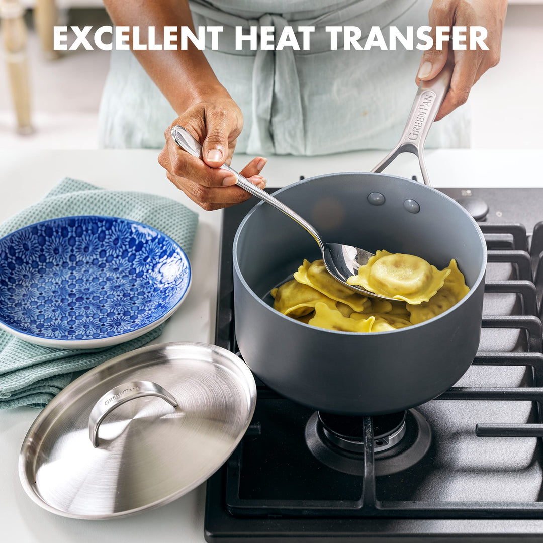 GreenPan Paris Pro Hard Anodized Healthy Ceramic Nonstick, 14 Piece Cookware Pots and Pans Set with Stainless Steel Lids, PFAS-Free, Dishwasher Safe, Grey Retail $359.00