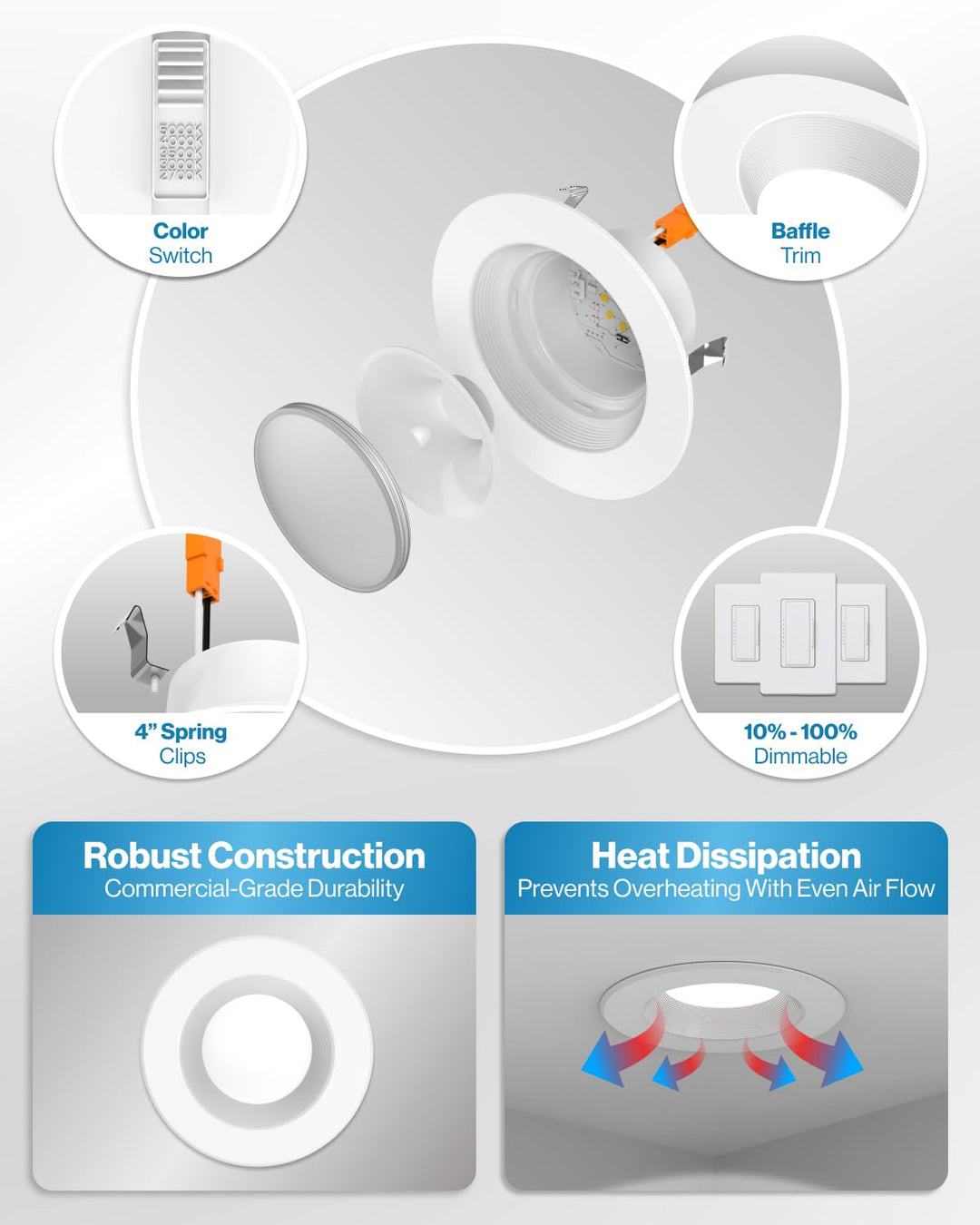 Sunco 12 Pack 4 Inch LED Recessed Lights, Retrofit Can Lighting, 660 LM, 11W (40W Equivalent), Selectable CCT 2700K/3000K/3500K/4000K/5000K, Dimmable, Baffle Trim, Replacement Conversion Kit UL