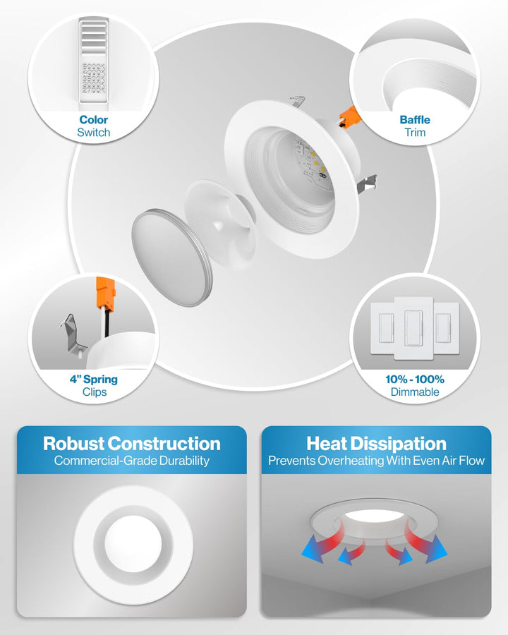 Sunco 12 Pack 4 Inch LED Recessed Lights, Retrofit Can Lighting, 660 LM, 11W (40W Equivalent), Selectable CCT 2700K/3000K/3500K/4000K/5000K, Dimmable, Baffle Trim, Replacement Conversion Kit UL