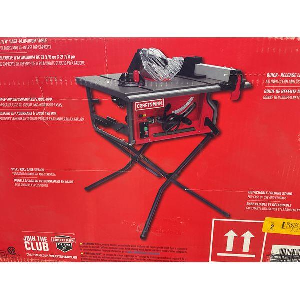 Craftsman Table Saw - 12-in Right, 10-in Left Rip Capacity, Steel Roll Cage Design, Detachable Folding Stand Retail $249.00