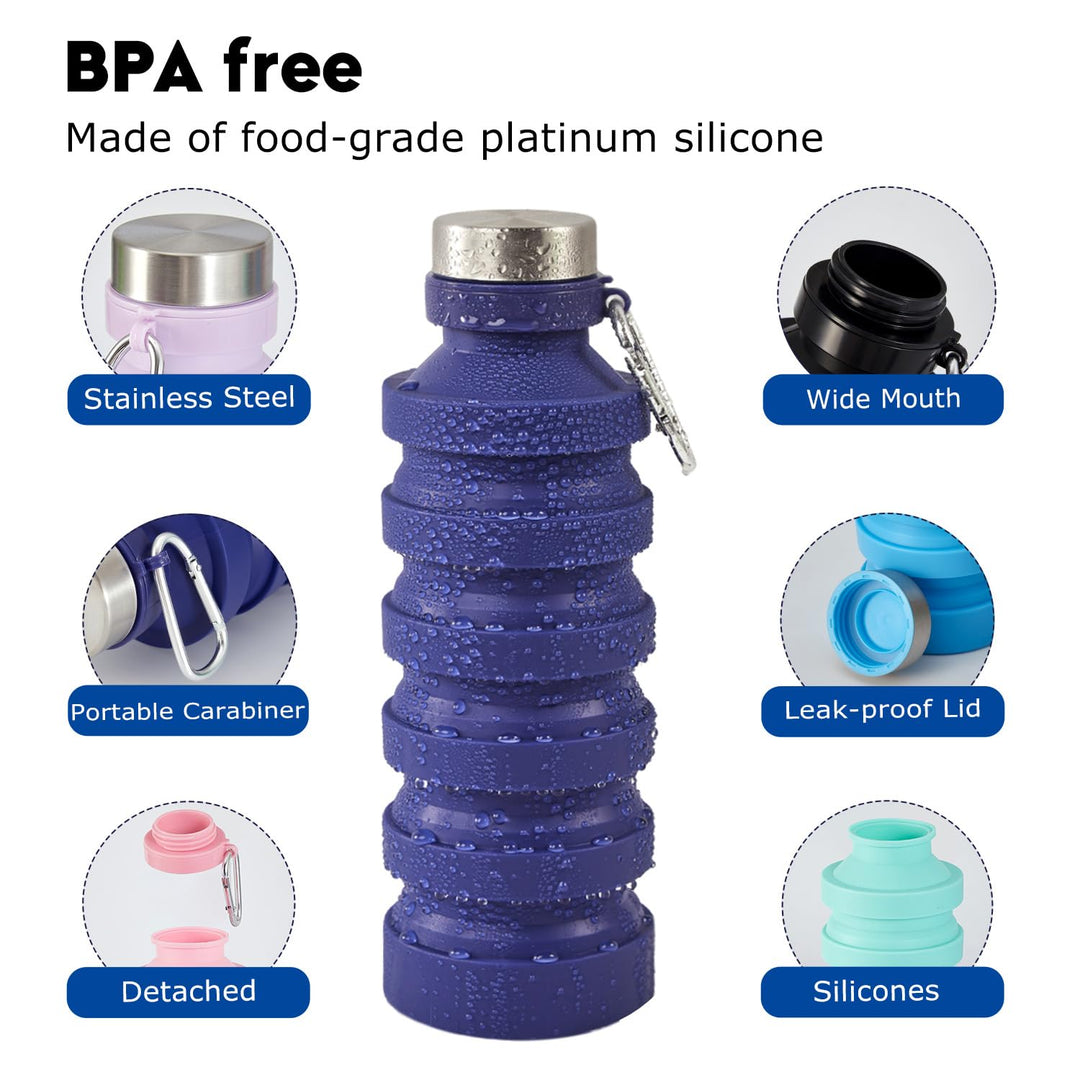 Giraffe Creation Collapsible Water Bottle, Reusable BPA Free Silicone, Leak Proof Foldable Water Bottle for Travel Camping Hiking, Pink