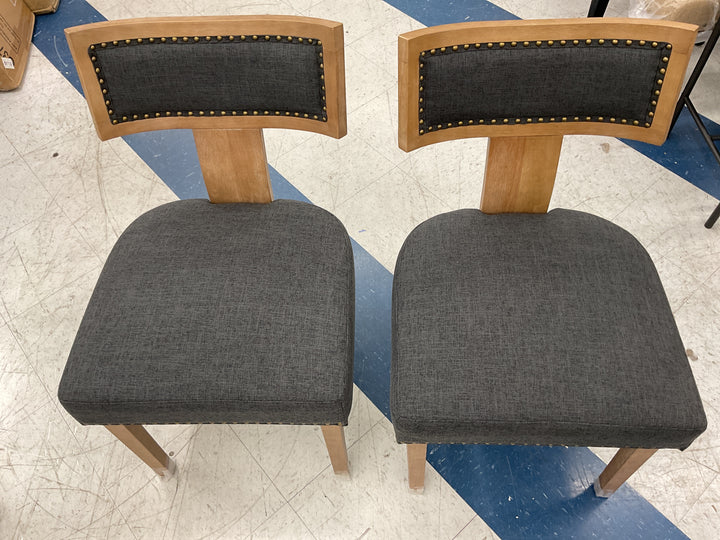 Guyou Mid Century Modern Dining Set of 2, Farmhouse linen Upholstered metal nailhead trim kitchen chairs with curved backrest