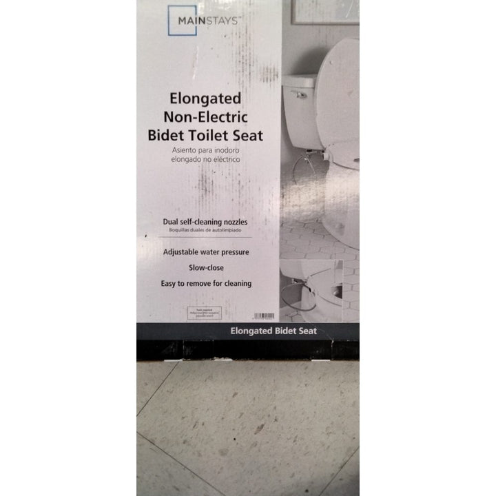 Mainstays Elongated Non-Electric Bidet Toilet Seat with Dual Self-Cleaning Nozzles  Daisy White
