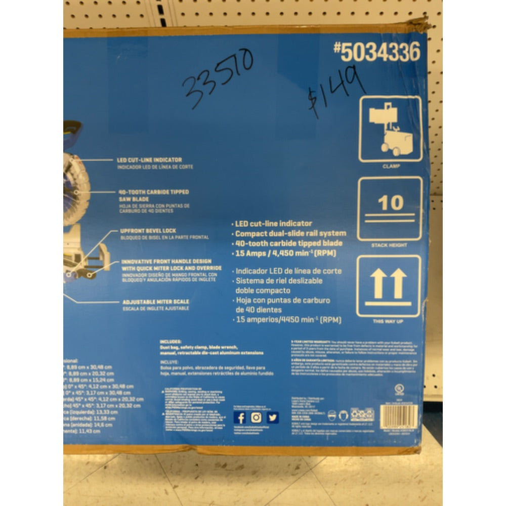 kobalt 10-IN Miter Saw - 25.4 CM Sierra Inglesa, Compact Dual-Slide Rail System, LED Cut-Line Indicator