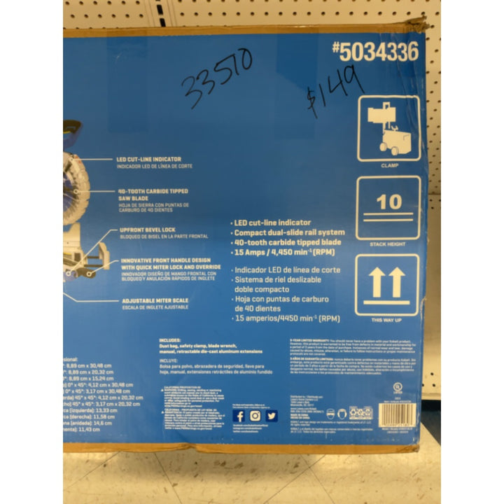 kobalt 10-IN Miter Saw - 25.4 CM Sierra Inglesa, Compact Dual-Slide Rail System, LED Cut-Line Indicator