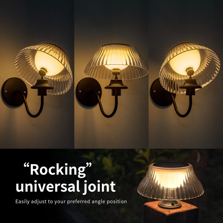 Nora Gift 2 Pack Solar Wall Lights Outdoor Waterproof,Solar Fence Lights,Solar Porch Wall Lights,LED Patio Table Lights,Auto on/Off Solar Light,Ideal for Garden,Porch, Backyard,Post - 2 Pack