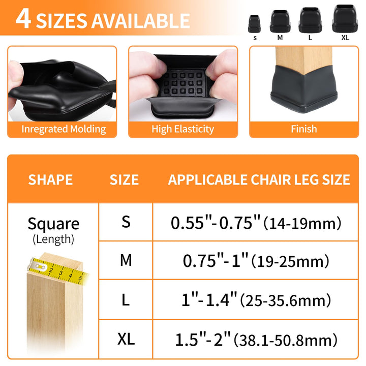 Ezprotekt 24 Pcs Chair Leg Sliders for Carpet, Square Black Chair Glides Teflon Furniture Pads, Bar Stool Leg Protectors Caps for Rug - for Dining Table, Couch, Patio Legs (M Fit: 0.75" - 1")