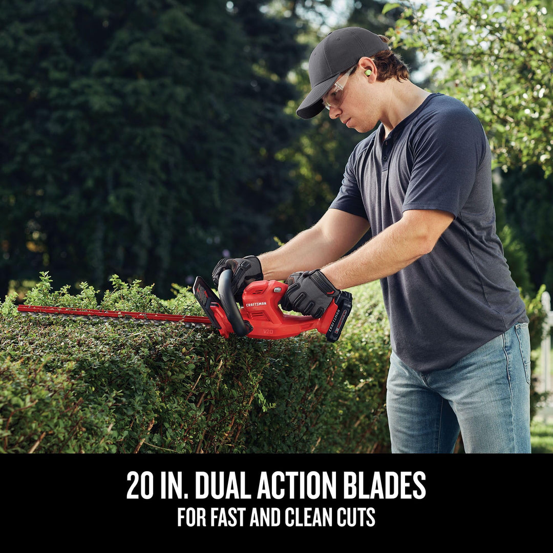 CRAFTSMAN V20 Cordless Hedge Trimmer, 20 inch, Battery and Charger Included (CMCHT810C1)